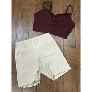 Aerie Burgundy Bralette and Cream Shorts Set
